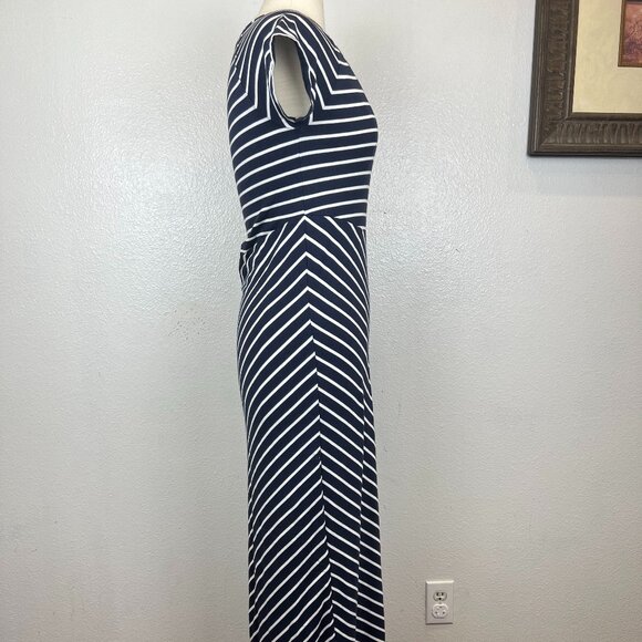 Athleta Makai Maxi Dress Size S Navy White Striped Short Sleeve Cotton Blend - Picture 4 of 9